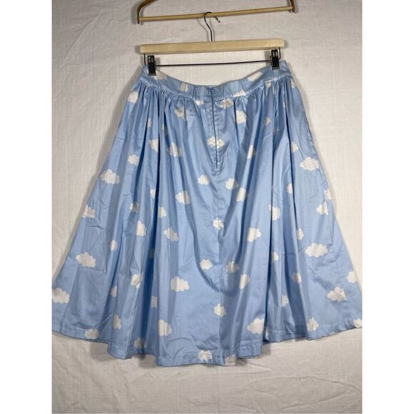 Disney Blue White Mickey Up Balloon Cloud Castle High Waisted Swing Skirt Large - Picture 7 of 11